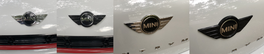 Before and after, MINI Cooper Emblem Covers by GAZOZ PERFORMANCE